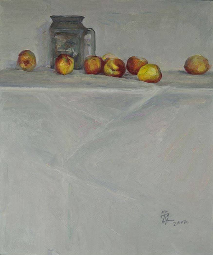 品名 | 有油桃的静物   材质 | 亚麻 油彩
                                规格 | 60X50cm &nbsp;&nbsp; 年份 |