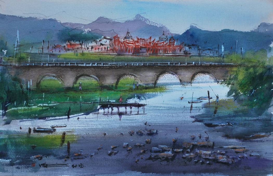 品名 | 拱桥春色   材质 | 水彩纸
                                规格 | 56x35cm &nbsp;&nbsp; 年份 | 2018